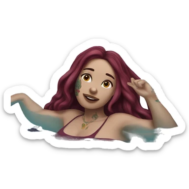 Beautiful tattooed  burgundy long haired woman swimming in a pool sticker