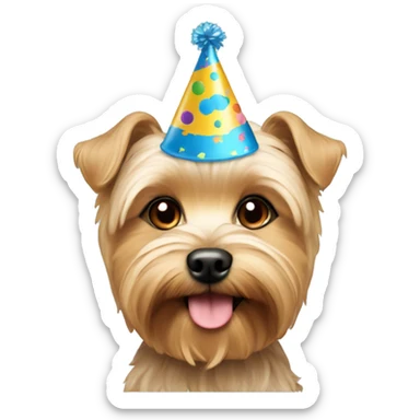 Tan morkie with birthday hat sticker
