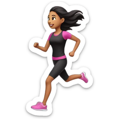 latina-girl-running, black-shirt, pink sticker
