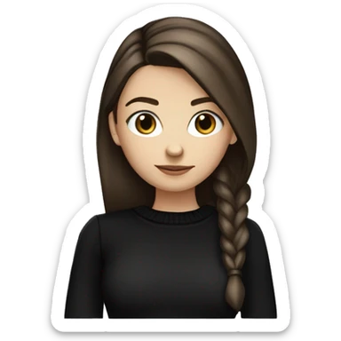 caucasian white IT girl student, holding laptop, blue eyes, dark brown hair ponytail wearing a thick black sweater sticker