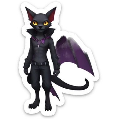 cool edgy anthro dark-shadow-themed animal vampiric bat-cat-hybrid Fakemon  with a collar full body sticker