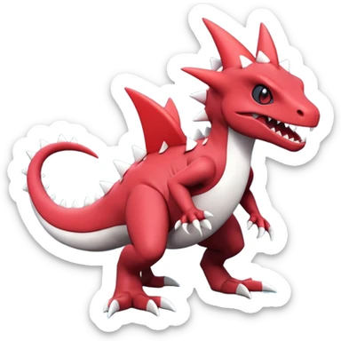 A 3D CGI model of a red-colored edgy kawaii Axew-Tyrantraum-Salandit-Fakémon-Pokémon-Digimon-creature (full body) sticker