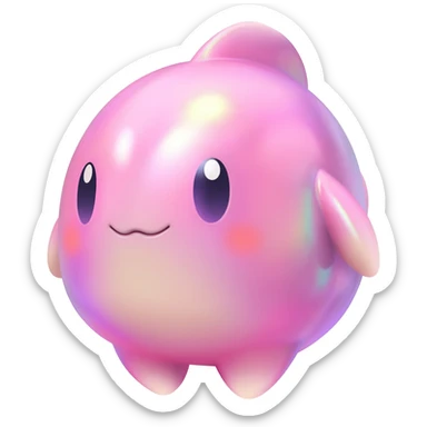 Iridescent Bubblegum-Pink Gloss-Coated Smooth Cute Aquatic Popplio-Sylveon hybrid creature (full body) sticker