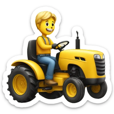 a happy person driving yellow tractor fast sticker