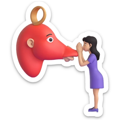 woman bowing on a giant nose sticker
