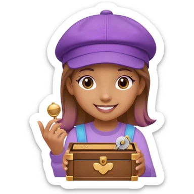 Happy Girl with a musicbox and a purple cap sticker