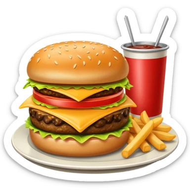 1950s diner food meal. Cheese Burger and fries sticker