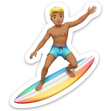 a man surfing on a rainbow  sticker