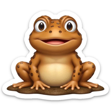 A 3D cartoon toad sitting on damp ground, bumpy brown skin, wide mouth, gentle expression, soft light and clean background, Memoji-style. sticker