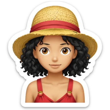 a woman with Luffy hat and have long curly hair sticker
