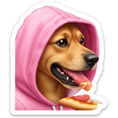 Dog eating pizza with pink hoodie sticker