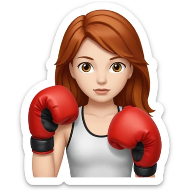 femme avec gants de boxe, châtain rousse cheveux long  sticker