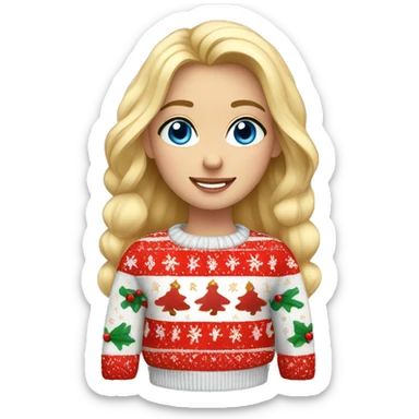 Blonde girl with blue eyes dressed in a cozy Christmas sweater sticker
