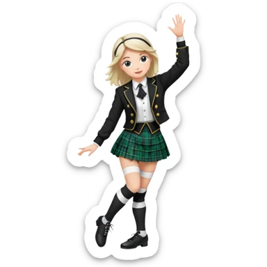 Highland dancing argyle over the knee socks, blouse, highland dancing jacket, tartan miniskirt and highland dancing shoes sticker