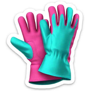 Realistic metallic hot pink and turquoise work gloves isolated.  sticker