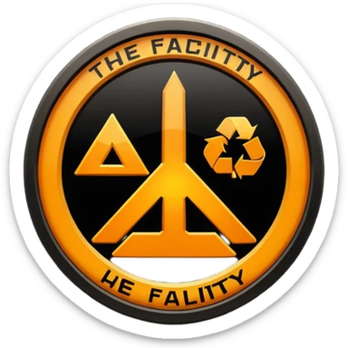 glowing amber industrial emblem above bold text reading “THE FACILITY”, dark background, clean typography, sci-fi bunker aesthetic, high contrast, sticker