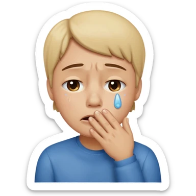 tears with hand on mouth sticker