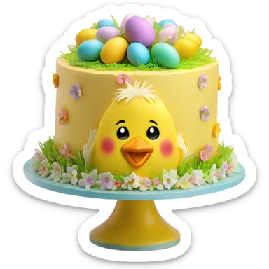 beautifully decorated 2 tier Easter chick cake sticker