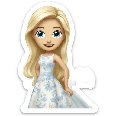 Beautiful blond girl with blue eyes and floral wedding dress sticker