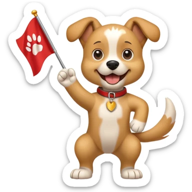 A cartoon dog waving a flag with paw print, shouting with energy.

 sticker