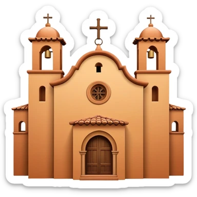 Spanish mission style house with bell tower, arches, and clay tile roof sticker
