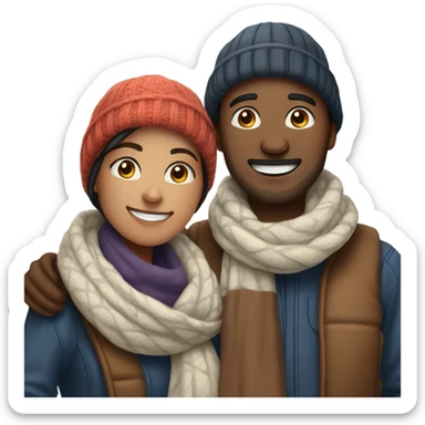 smiling couple in winter scene sticker