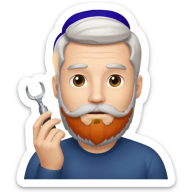 white man salt and pepper hair beard holding a beard sticker