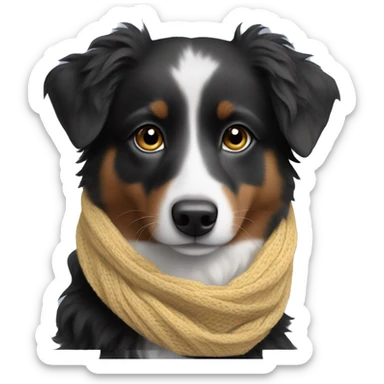 Small black australian shepherd dog wearing a knit scarf sticker