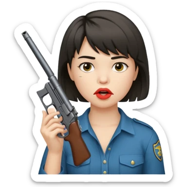 short hair girl with mullet putting gun in her mouth sticker