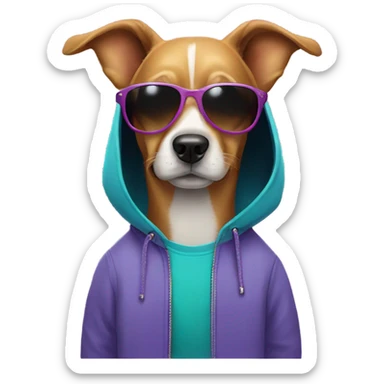 Dog wearing a hoodie and sunglasses  sticker