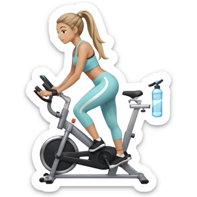 woman with long hair tied up in ankle-length leggings on a stationary bike sticker