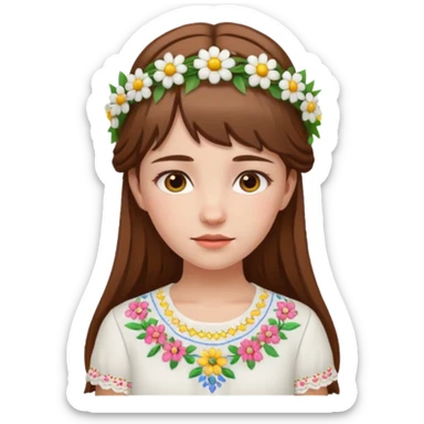 Ukrainian girl in a white embroidered shirt with a flower crown on her head sticker