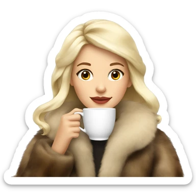 Blonde girl drinking tea in fur coat sticker