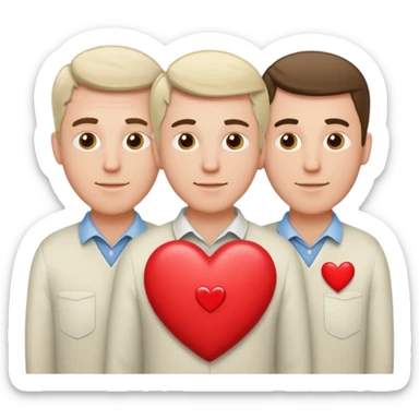Three white men heads with heart sticker