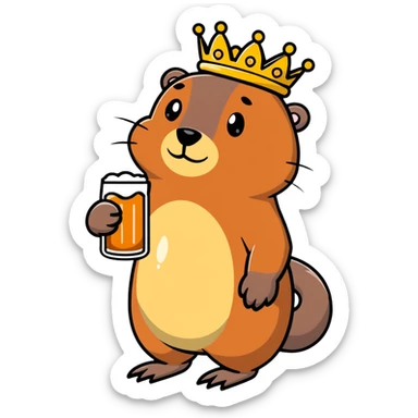 beaver with a crown on head holding a glass of beer sticker