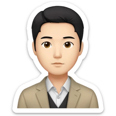A Korean man with neat black hair, wearing a modern outfit sticker