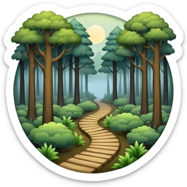 a forest with a path directing into foggy dark place sticker