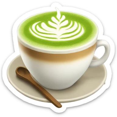 hot matcha latte with latte art sticker