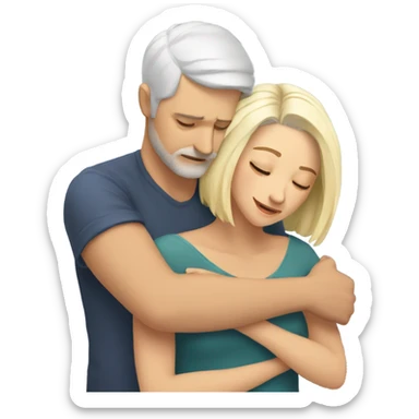 White man - short grey hair - no facial hair - hugs blonde girl with eyes closed  sticker