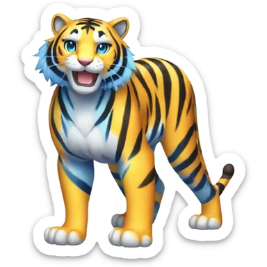 Colorful Shiny Kawaii Cute Blue-striped Tiger-Fakémon-Pokémon full body sticker