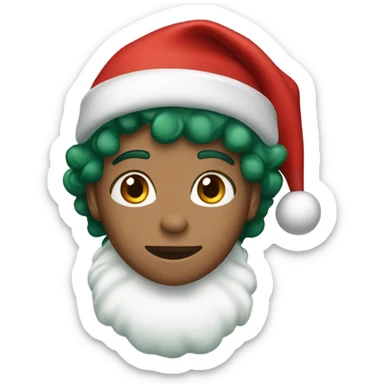 Unisex person light skin short curly dark green hair in a red Santa hat  sticker