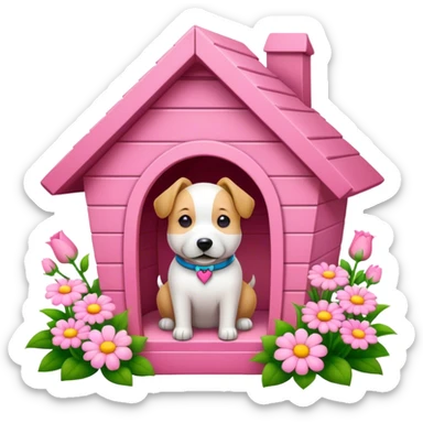 pink dog's house with flower sticker