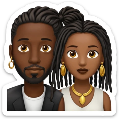 Dark skin black man with black short locs and goatee with a black women brown long locs and gold earrings  sticker