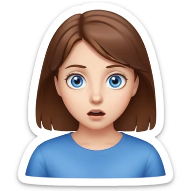 girl with brown hair and blue eyes, surprised face sticker