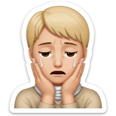 Person has their hands wrapped around neck crying sticker