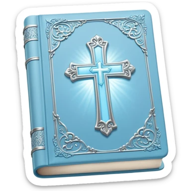 a pastel baby blue and silver bible glowing  sticker