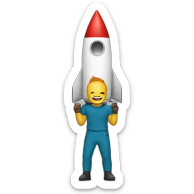 chris bumsthead lifting a rocket sticker