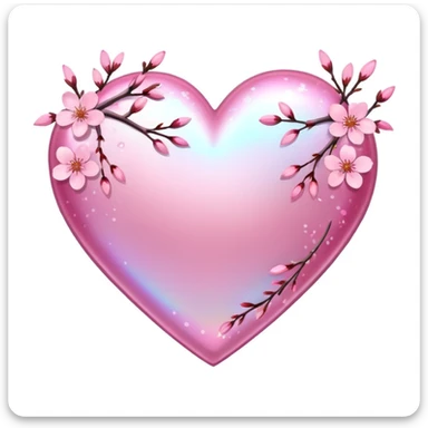 heart with sakura and holographic finish sticker