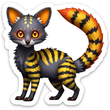 Rare warm-colored exotic edgy epic aesthetic gloomy spooky dark modern colorful cyber-Genet-Trico-species-Fakemon-hybrid-creature, with beautiful intricate markings, full body sticker