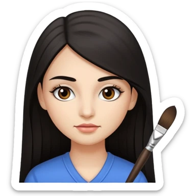 Girl with very long straight dark hair with brows done and holding a lash brush  sticker